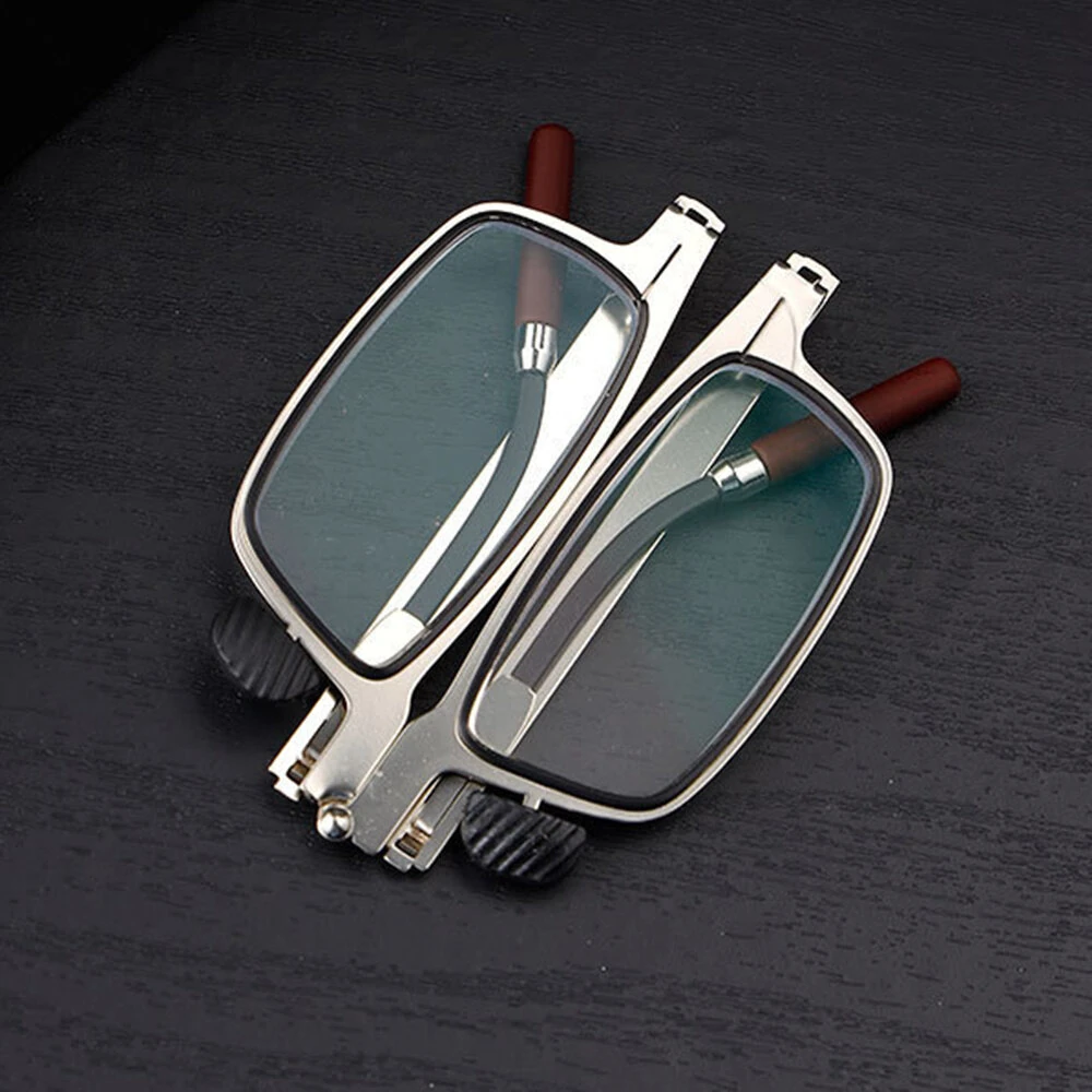 (image for) 2 in 1 Portable Folding Reading Glasses with Metal Glasses Case Mobile Phone Holder HD Anti-Fatigue Anti-blue Light Presbyopic Glasses