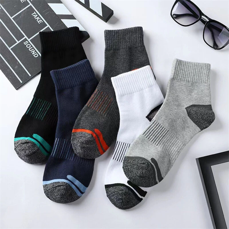 (image for) 5 Pairs High Quality Men's Socks Casual Breathable Sports Running Socks Men Cotton Socks Autumn Winter Ankle Socks For Men Comfy Anti Odor & Sweat Absorption